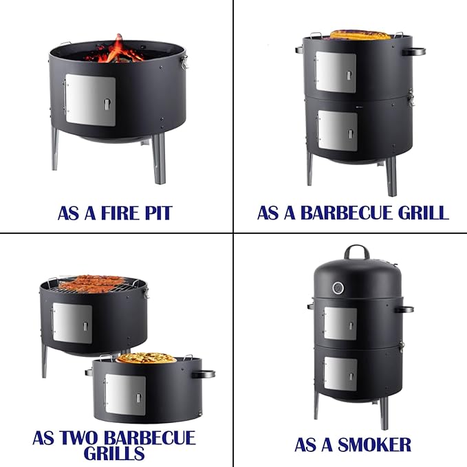 Realcook Vertical Charcoal Smoker Grill: Premium Meat BBQ Smokers with Thermometer - Charcoal Barbecue Grill Combo for Patio Backyard Grilling Outdoor Cooking Tailgating