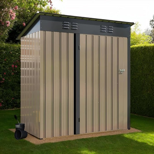 Polar Aurora 5x3 FT Outdoor Storage Shed, Garden Shed with Updated Frame Structure and Lockable Doors, Metal Tool Sheds for Backyard Garden Patio Lawn,Brown