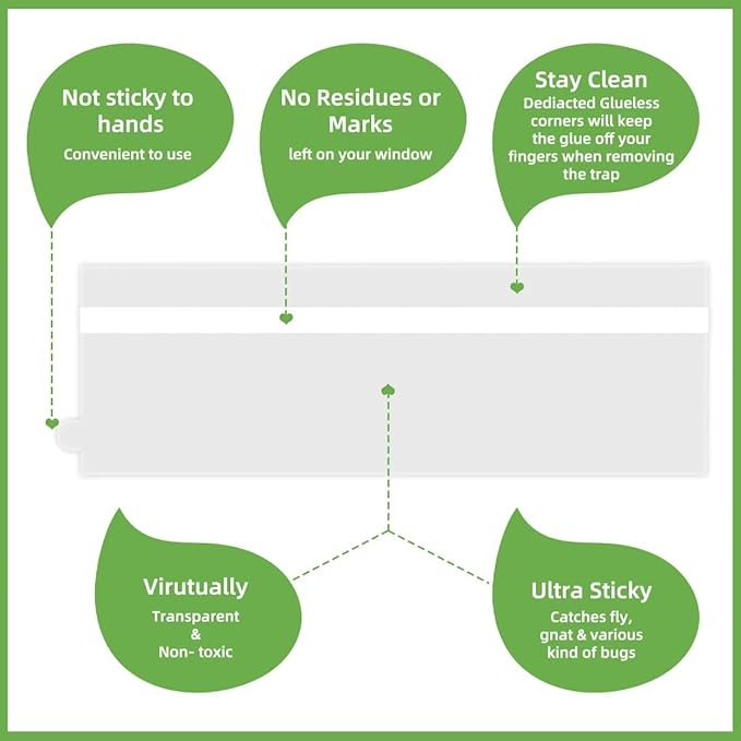 60 Pack Window Fly Traps, Clear Sticky Insect Catchers for Windows, Non-Toxic, Odorless, Waterproof Bug Trap for Fruit Flies, Gnats, House Flies & More – Indoor/Outdoor Insect Control Solution