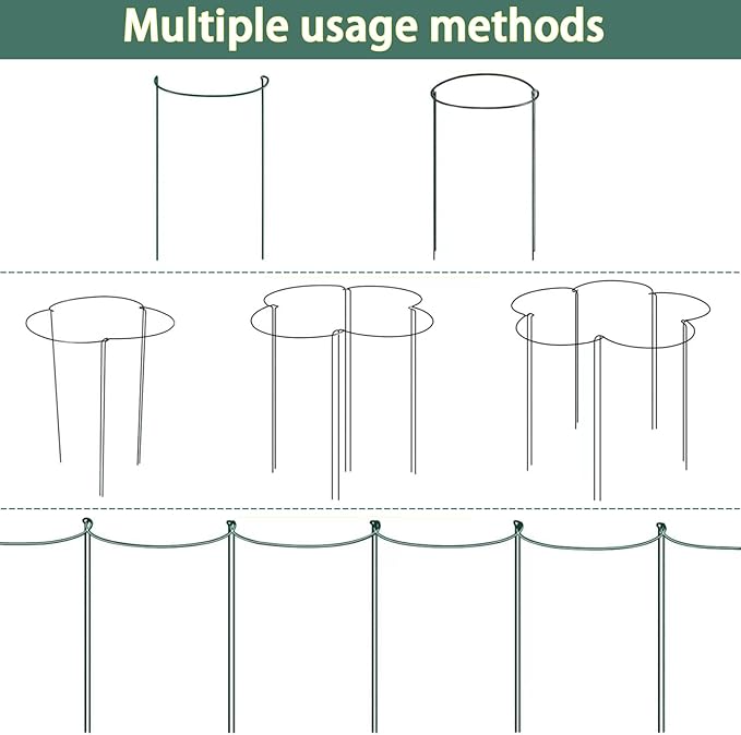10 Pack Plant Support Stakes, 4 mm Thick 24 Inch Half Round Metal Garden Stakes, Plant Support Cages Ring for Peony Tomato Hydrangea Rose Flower Indoor Outdoor (10" Wide x 24" High)