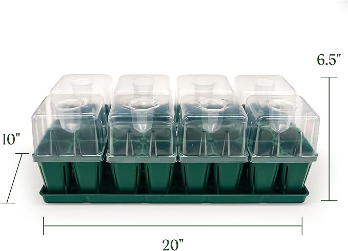 Vego garden Seedling Suite Products, 8 Pack Jumbo Seedling Trays with Seedling Tray Lids and 10" x 20" Bottom Watering Trays