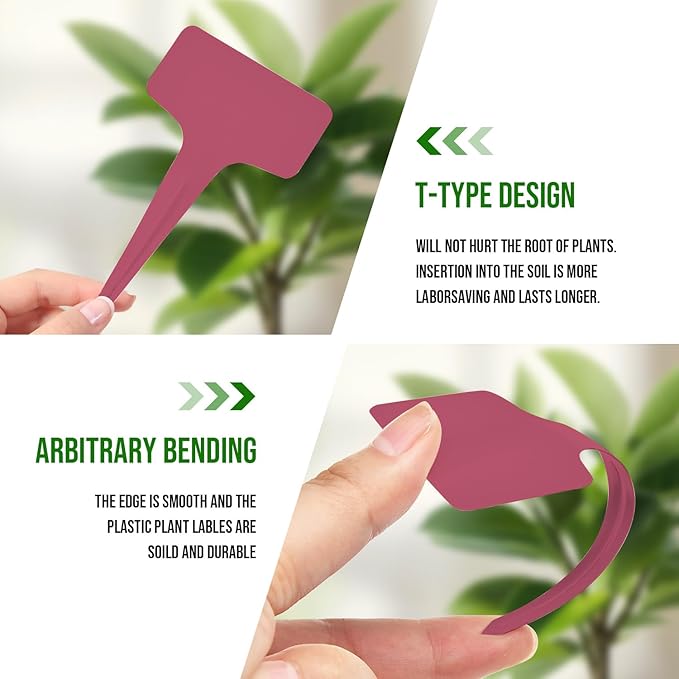 Plant Labels 200 Pcs Yuanling T-Type Plastic Garden Tags Waterproof Plant Sign Stakes Nursery Garden Makers for Seedlings Flower Vegetables Herb Potted Belt Permanet Marker Pen (Red)