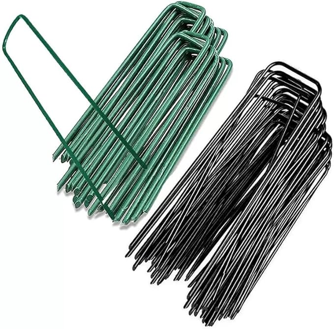 6 inch 25 Pack Black Galvanized Landscape Staples 11 Gauge Garden Stakes Pins Anti-Rust Ground Stakes U-Shaped Tent Stakes are Used for Weed Barrier, Irrigation Tubing, Yard Lawn, Landscape Fabric