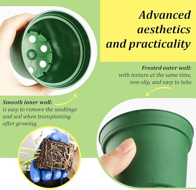 160 Pack 3 Inch Green Nursery Pots - Plastic Seedling, Seed Starter, Germination Pots with Drainage for Plants, Succulents, Flowers, Transplanting Gardening Gifts