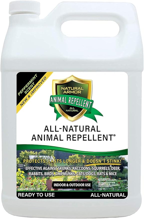 Natural Armor Animal & Rodent Repellent Spray. Repels Skunks, Raccoons, Rats, Mice, Deer Rodents & Critters. Repeller & Deterrent in Powerful Peppermint Formula – 128 Fl Oz Gallon Refill Case of 4