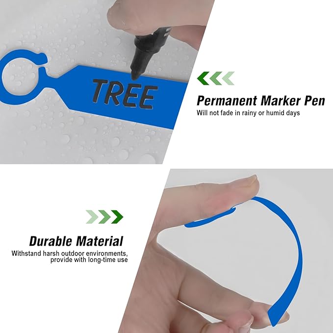 Plant Labels Yuanling 100Pcs Plastic Waterproof Plant Tree Tags Nursery Garden Markers for Indoor Outdoor Gardening Plants Vegetables Flowers Potted (Dark Blue Color with 1 Marker Pen)