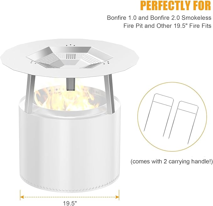 One-Piece 19.5" Heat Deflector Replacement for Solo Bonfire 19.5" Stove Fire Pit,Stainless Steel Heat Diffuser Accessories with 3 Support Leg for Most 19.5inches Outdoor Indoor Backyard Fire Pit
