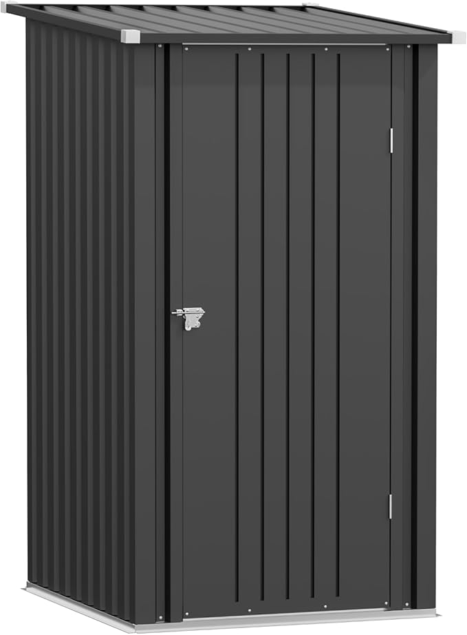 Greesum 3×3FT Outdoor Storage Shed, Metal Patio Storaged Sheds with Lockable Doors, Sheds & Outdoor Storage for Backyard, Pool and Garden, Black