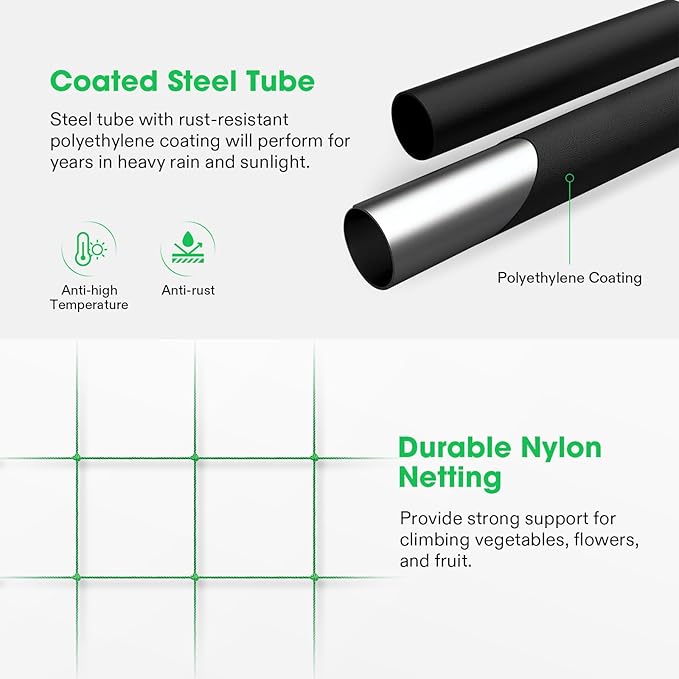 VIVOSUN 7Ft. Arch Trellis for Climbing Plants, 7 x 6 x 7ft Tall Metal Tunnel Trellis, Lightweight Metal Plant Support Archway with Nylon Netting for Climbing Vine, Vegetables, Fruits, Flowers, Black