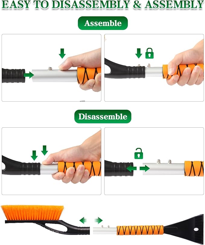 2 Pack 27" Car Snow Brush and Ice Scraper, Detachable Scratch Free Ice Scraper with Ergonomic Foam Grip, Winter Snow Removal Tool for Car Windshield