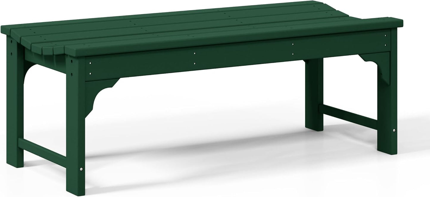 WestinTrends Malibu Outdoor Bench, All Weather Resistant Poly Lumber Backless Patio Garden Bench, Adirondack Curved Bench Seat for Comfort, Dark Green