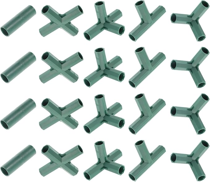 Yardwe Greenhouse Connector - 20 Pcs 16Mm Gardening Frame Joints for Plant Support Versatile 5 Types Pole Connectors for Trellis Shed and Flower Greenhouses