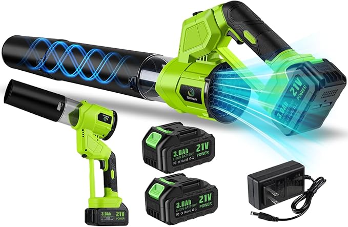 Leaf Blower,Cordless Leaf Blower,21V Cordless Electric Blower with 2 X 3.0Ah Batteries & Charger,4 Speed Modes, Rotable Handle Design,for Patio Cleaning,Yard, Blowing Leaves,Dust or Snow