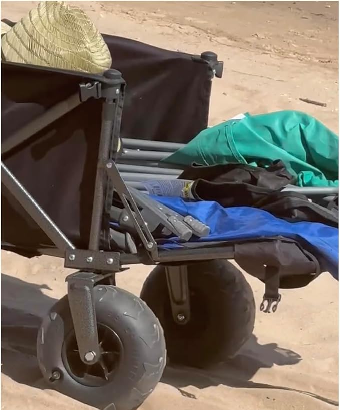 Folding Utility Wagon Cart, Tires for Sand Heavy, Duty Beach Garden Cart with Sand Wheels, Black