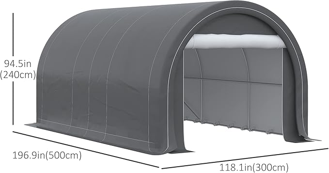 Outsunny 10' x 16' Carport, Heavy Duty Portable Garage Storage Tent with Large Zippered Door, Anti-UV PE Canopy Cover for Car, Truck, Boat, Motorcycle, Bike, Garden Tools, Outdoor Work, Gray