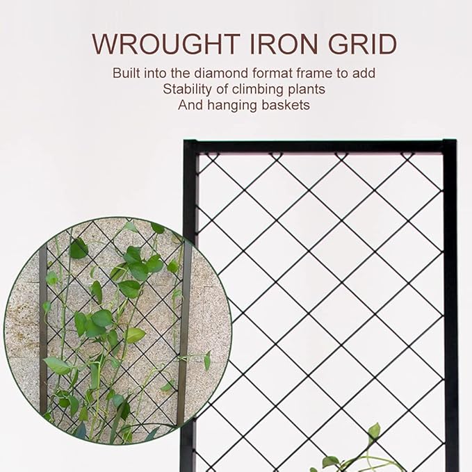 Zhongma 15.75 x 15.75 x 55 in Raised Garden Bed with Trellis,Heavy Duty Plant Box for Climbing Plants with Drainage Hole, Metal Lattice Planter Gardon Box with Inner Fabric Liners.