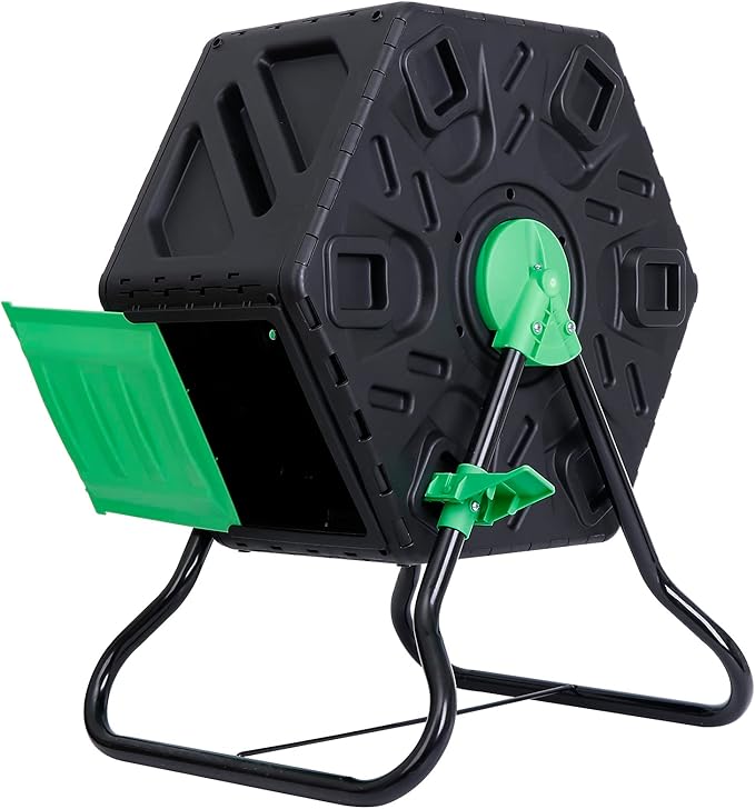 F2C 18.5 Gallon Compost Tumbler Compost Bin All-Season Outdoor BPA Free Single Rotating Chamber Composters w/ 2 Sliding Doors and Solid Steel Frame