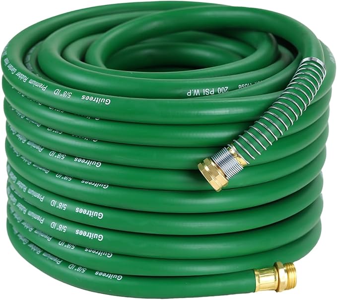 100FT 5/8 Heavy Duty Rubber Garden Hose - 200psi Working, 1000psi Burst - Hot/Cold Water - Five-Layered Braiding for Durability - Versatile for Gardening, Agriculture, Construction(Green)