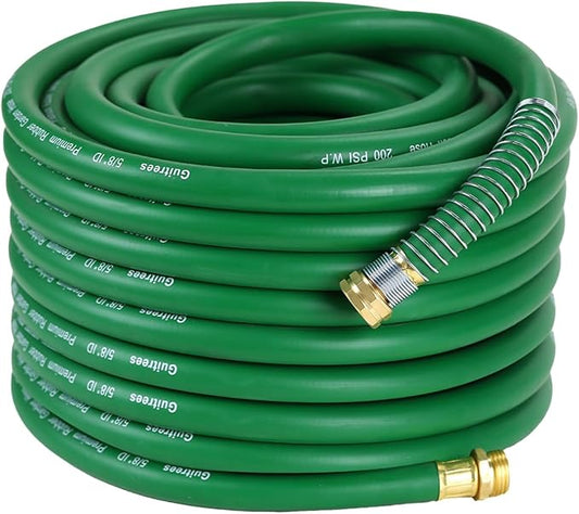 100FT 5/8 Heavy Duty Rubber Garden Hose - 200psi Working, 1000psi Burst - Hot/Cold Water - Five-Layered Braiding for Durability - Versatile for Gardening, Agriculture, Construction(Green)