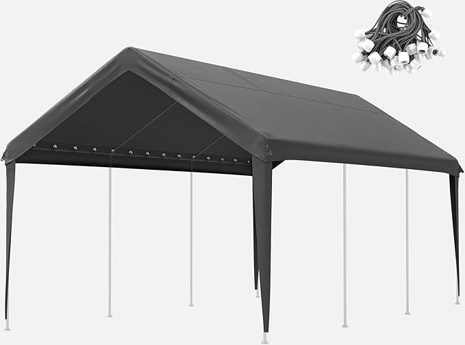 10 X 20 Ft Canopy Replacement Cover Heavy Duty Waterproof UV & Tear Resistant Car Tarp Canopy Tent Garage Top Shelter Oxford Cover with Ball Bungees (Frame is Not Included)