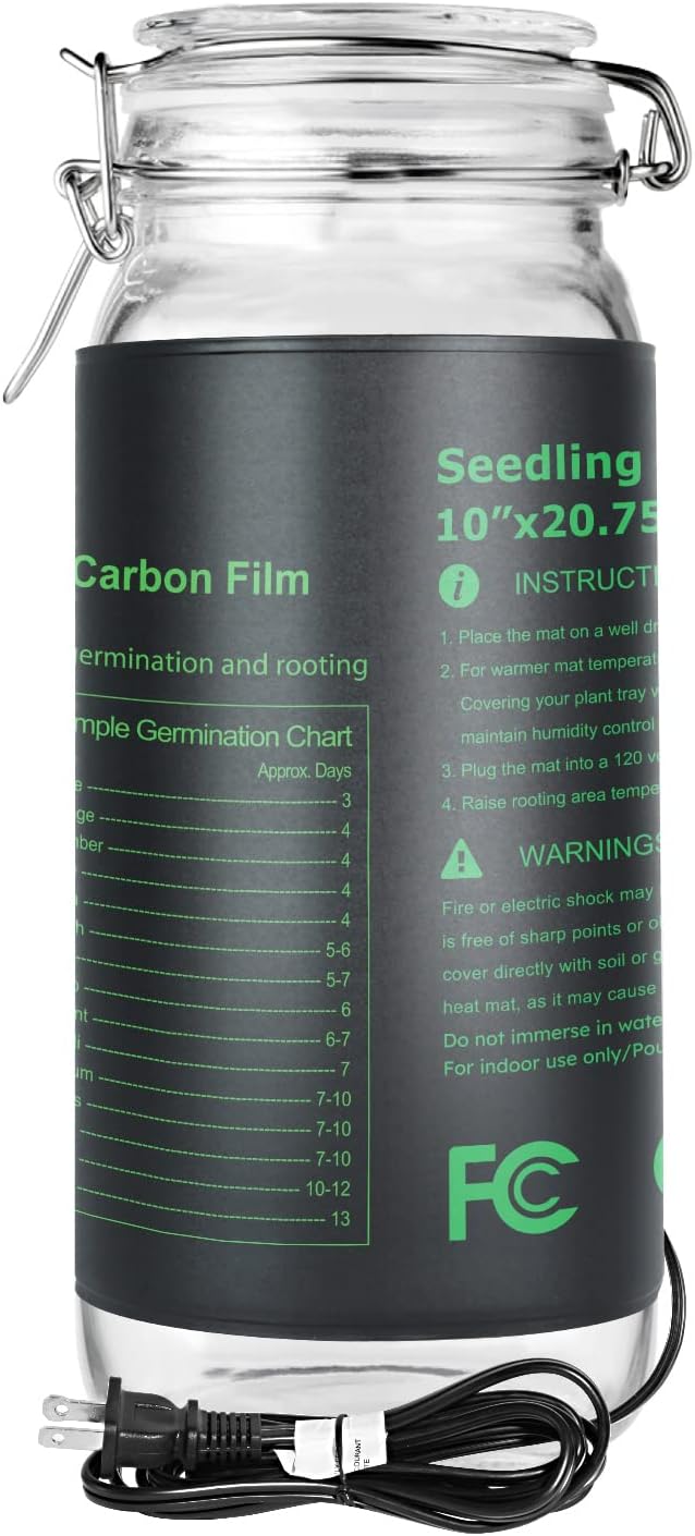 iPower GLHTMTPROSX2 10" x 20.75" Seedling Heat Mat 2-Pack Upgraded Carbon Film Durable Waterproof Indoor Warm Hydroponic Plant Germination Starting Pad, Black