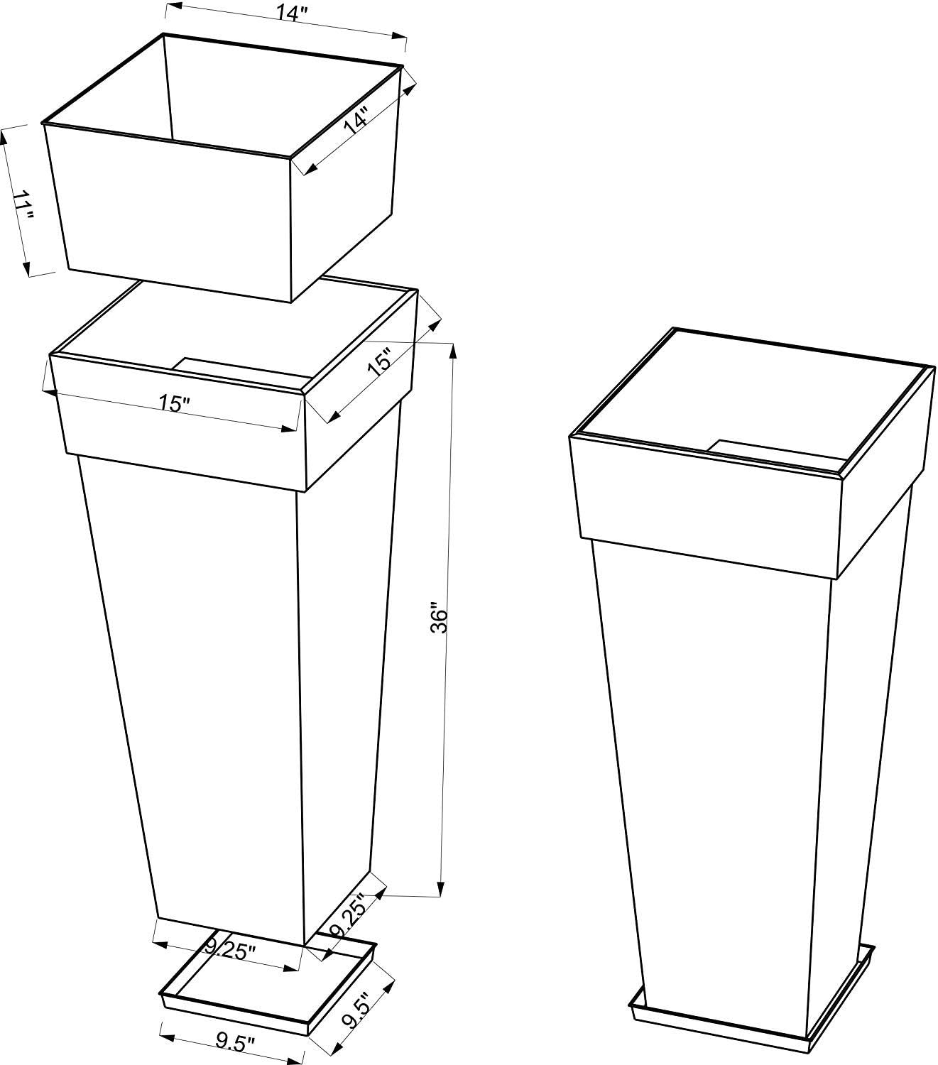 H Potter Tall Square Planter Stainless Steel with Antique Copper Finish Indoor and Outdoor Garden Pot Plant Box Holder for Succulent Flowers 36.5 Inches in Height