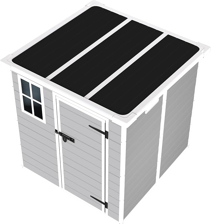 6x6 FT Storage Shed Garden House with Lockable Doors and Vents Waterproof Resin Outdoor Tool Cabinet W/Floor & Window,for Bicycles,Lawnmowers,Lawn,All Weather Use,Gray