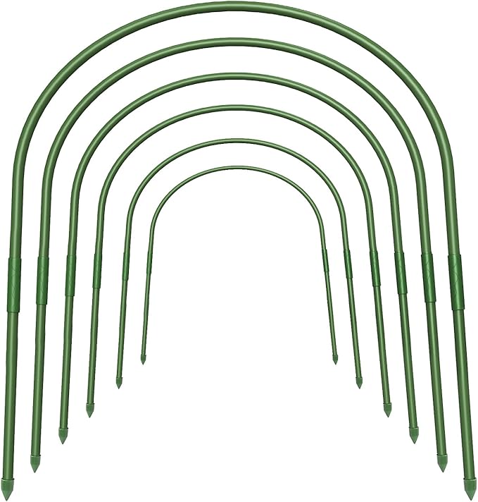 FOTMISHU 6Pcs Greenhouse Hoops, 23.6" x 25.6" Garden Hoops Rust-Free Grow Tunnel 4.9ft Long Steel with Plastic Coated Support Hoops Frame for Garden Fabric, Plant Support Garden Stakes