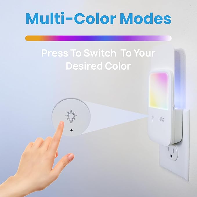 Plug-in Fly Trap & Nightlight - Indoor Insect Catcher for Mosquitoes, Gnats, Fruit Flies with RGB Night Lamp for Home, Kitchen, Office (White, 1 Bug Light Device with 5 Sticky Pads)