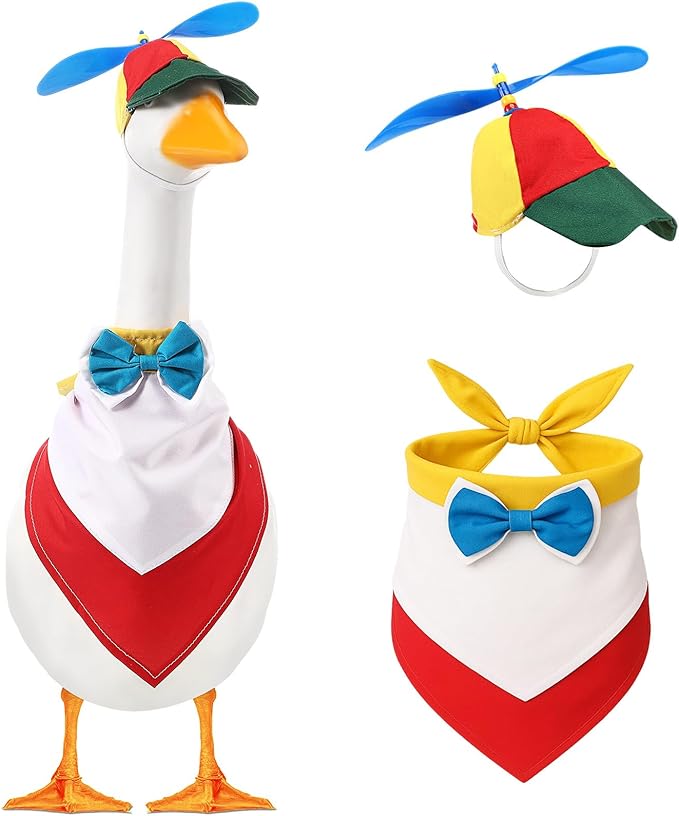 Geyoga 2 Pcs Halloween Porch Goose Outfit Rainbow Helicopter Baseball Cap with Colorful Bandana for 23" Lawn Cement Porch Goose Clothes Halloween Garden Patio Yard Outdoor Decorations
