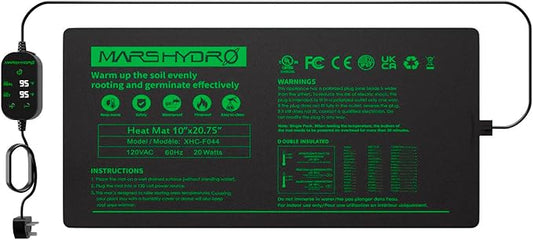 MARS HYDRO 10''x 20.75'' Seedling Heat Mat with Thermostat Heating Pad IP67 Waterproof, Easy to Clean, for Seedling, Germination, Clone, Reptile