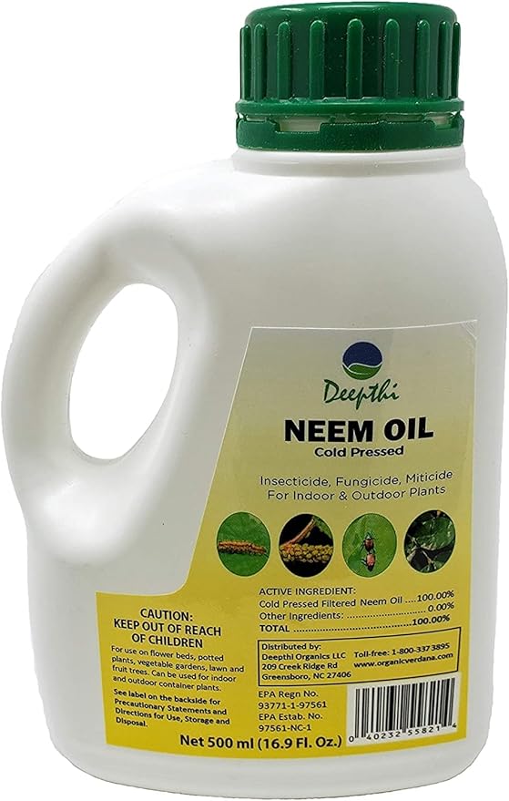 Deepthi Pure Neem Oil for Plants – 16.9 Fl Oz (500 ml) – Cold Pressed Natural Garden Spray – Kills Aphids, Mites, Caterpillars, Beetles – Insecticide & Fungicide for Indoor Outdoor Use