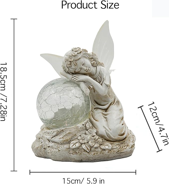 Solar Angel Garden Statue Outdoor Decor with Crackle Glass Globe Color Changing Light Angels Garden Figurines Garden Decor Lawn Ornaments for Patio Yard Lawn