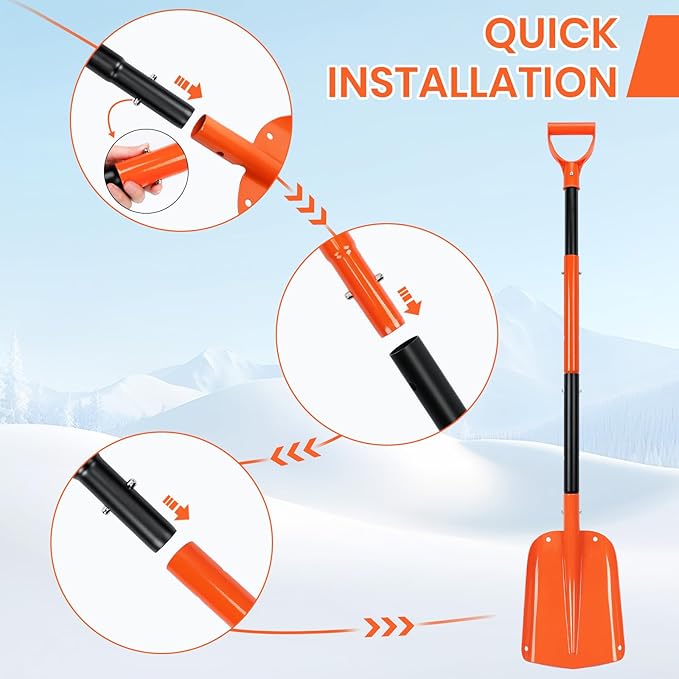Telescoping Snow Shovel for Car Emergency & Driveway, 31"-47" Extendable Aluminum Shovel with D-Grip, Heavy Duty Shovel for Snow Removal, Gardening & Camping