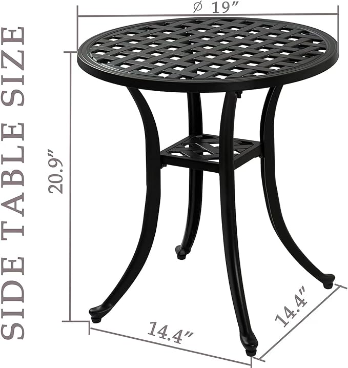 Outdoor 19" Pack of 2 Cast Aluminum Round Side Table End Table for Patio, Backyard, Pool, Indoor Companion, Easy Maintenance and Weather Resistant, Black