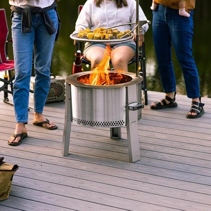 Breeo Smokeless Fire Pit to-Go Bundle (Y Series Stainless Steel, Outpost Grill & to Go Case) | 21 inch Smokeless Firepit for Outside | Ideal for Families
