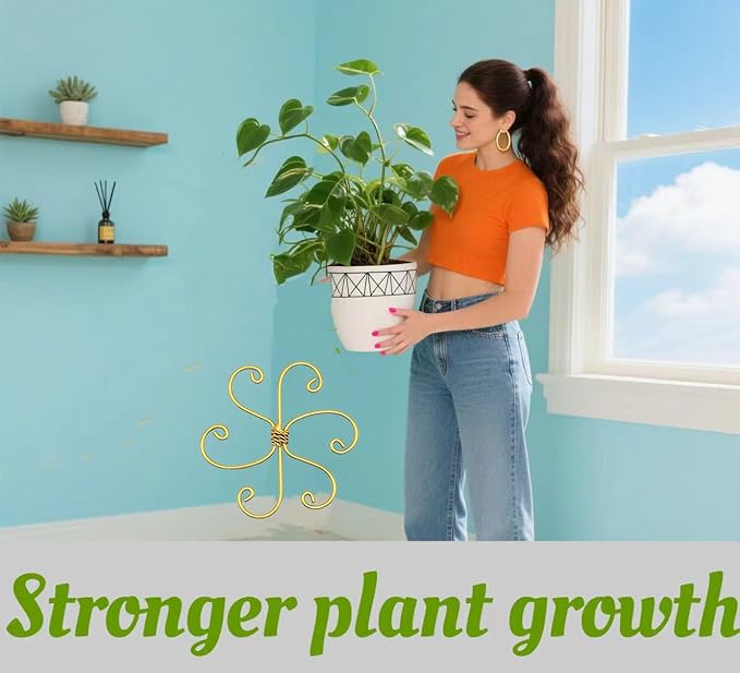 Plant Stem Supports Holder 3pcs Iron Grapple Holder Climbing Plant Stakes for Indoor Plants Upgraded Rock Climbing Home Potting Support Stake Plants Stem Holder for Leaf Stabilization (Flower Goldern)