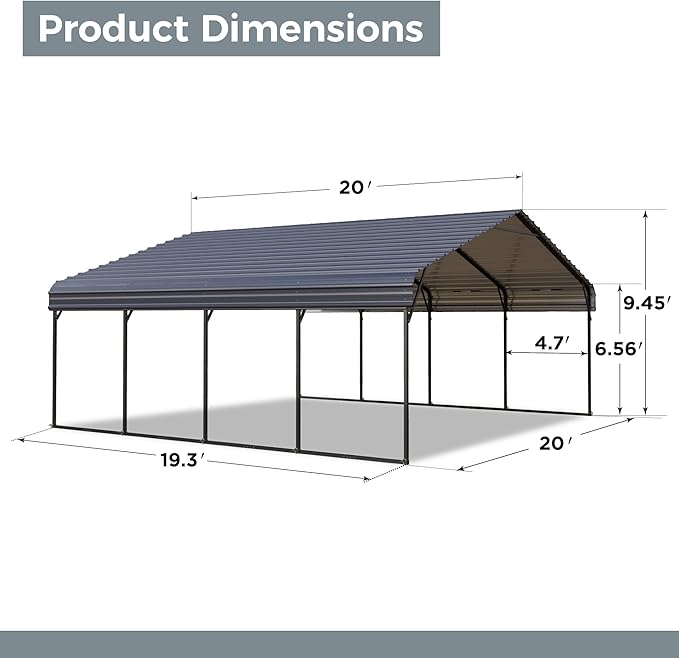 GREEN PARTY 20 x 20 ft Metal Carport Kits with Galvanized Steel Roof, Heavy Duty 2 Car Metal Carport Canopy, Outdoor Car Tent Metal Garage Shelter for Car, SUV, Truck and Boats, Gray