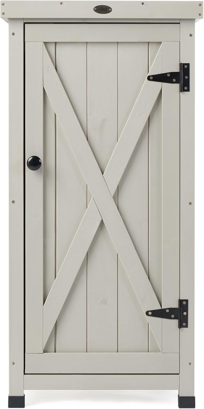 Outdoor Storage Cabinet for Patio, Garden Potting Bench Table with Shelves & Metal-Tabletop, Wooden Planting Work Station, Weatherproof