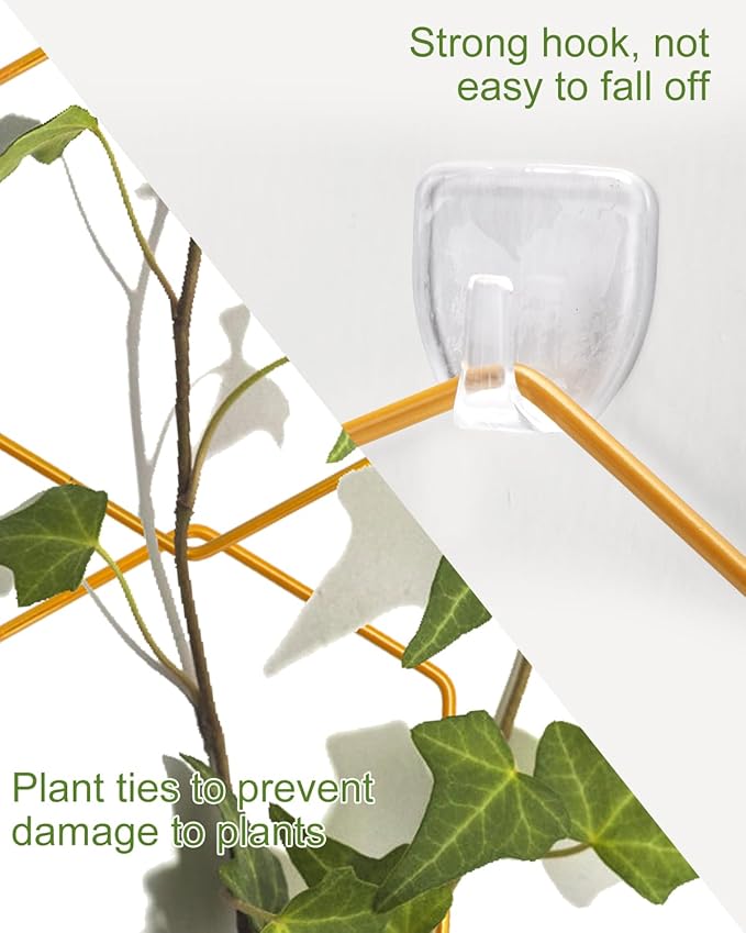 18 Pcs Chain Trellis for Climbing Plants, Potted Houseplant Accessories for Hoya, Ivy, Monstera, 6-Corner DIY Wall Trellis Plant Support with Hooks and Ties Indoor Outdoor(Gold)