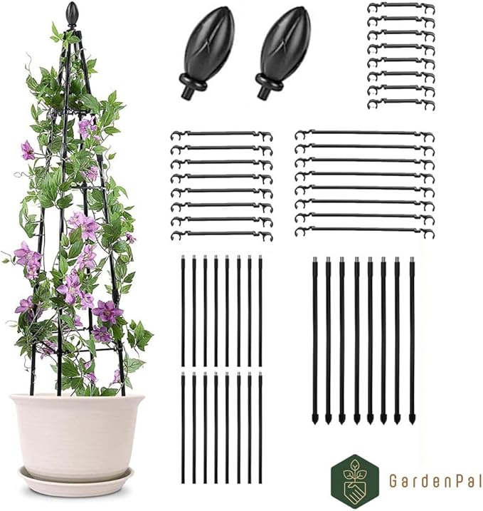 GardenPal 2 Pack 4ft Decorative Garden Obelisk Trellis, Metal Plant Trellis and Tomato Cage for Potted Plants, Decorative Tomato cage Plant Trellis for Vines, Rose, Pea