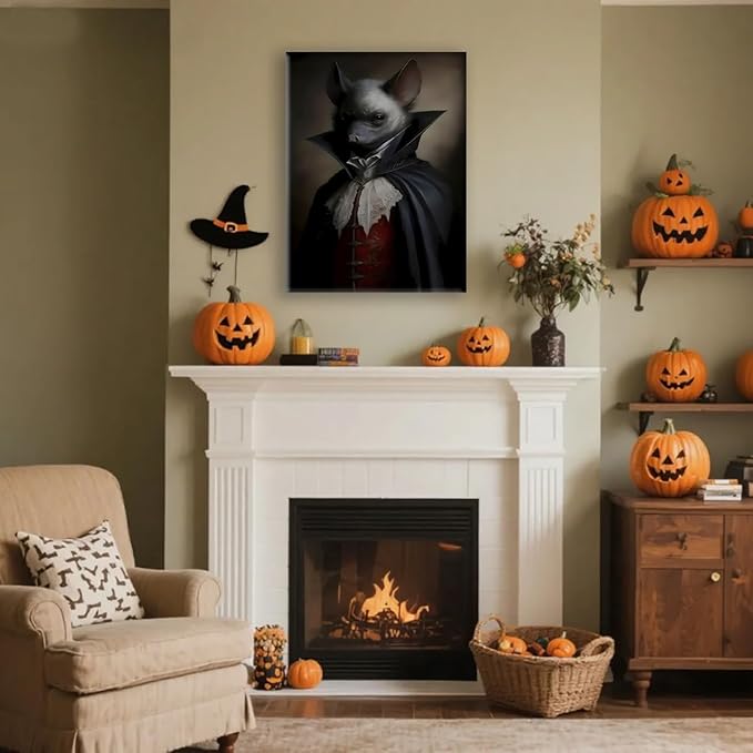 Jatinoo Gothic Bat Wall Art Canvas Print - 11.5x15 Inch Framed Vintage Poster, Dark Academia & Halloween Decor for Gothic Home, Aesthetic Room