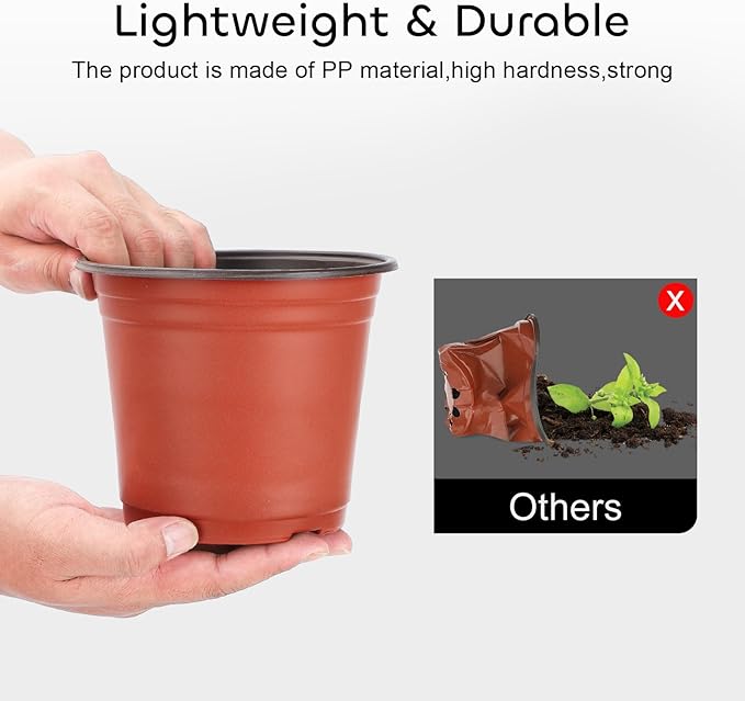 GROWNEER 60-Pack 6 Inch Plastic Nursery Pots with 15 Plant Labels – Seed Starter Kit for Indoor & Outdoor Flower Planting and Gardening Seedling Planter