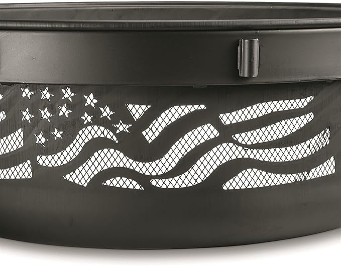 CASTLECREEK 47" Fire Pit BBQ Grill Outdoor Wood Burning Steel Log Firepit for Camping, Grilling, Smores, Yard, Cooking Outside, Barbecue, Bonfire Flag