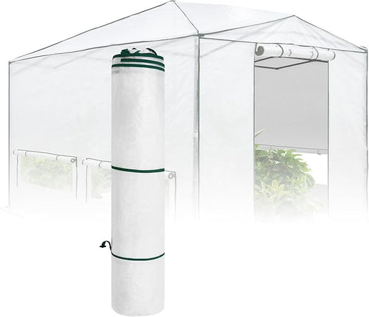 EAGLE PEAK Woven Replacement Cover for 12x8 Portable Walk-in Pop up Greenhouse, Front and Rear Roll-Up Zipper Entry Doors and 4 Roll-Up Side Windows (Frame Not Included), White