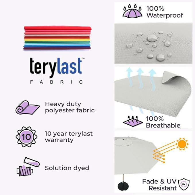 Midtown Umbrellas The Swilt 8 Feet Patio Umbrella in Terylast Off Cream (Off White) Polyester Fabric - Fiberglass Ribs, Auto-Tilt Aluminum Frame For Backyard, Deck, Garden, Pool - White Pole