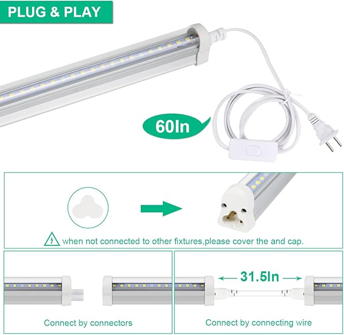 T5 Grow Lights 5000K Full Spectrum,1.4FT (4pcs x 10 Watts) Plant Growing Lamp,End-to-End Connectable Led Light Strips for Indoor Plants Succulents Flowers Growing