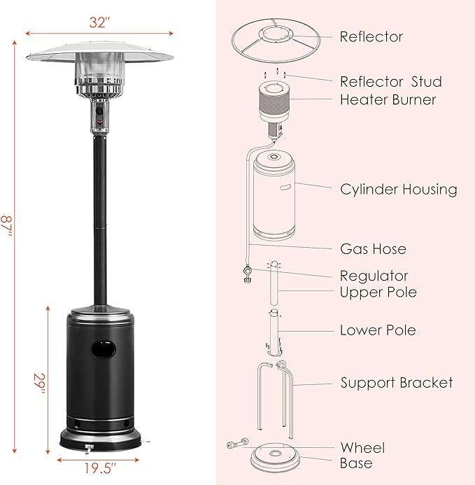 Giantex 50,000 BTU Propane Patio Heater for Outdoor Use With Wheels, Heat Lamp, Trip-over Protection & CSA Certified for Commercial and Household (Black)