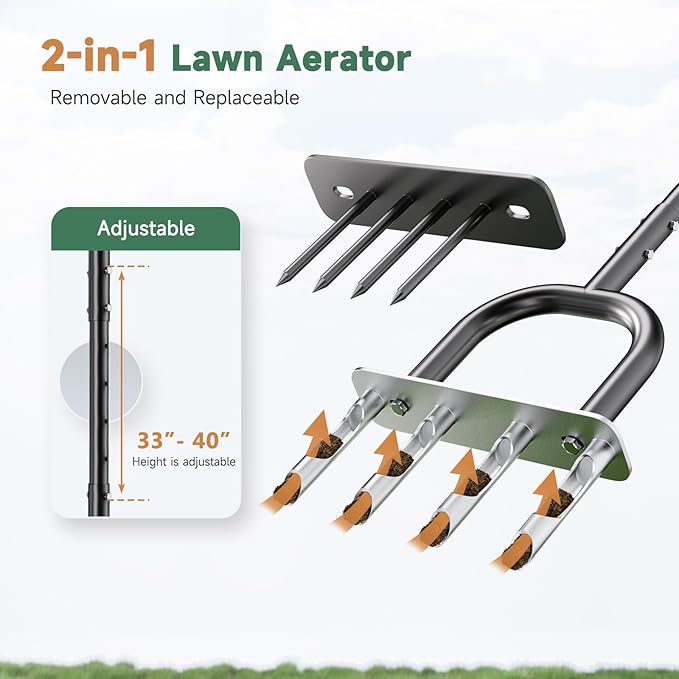 Lawn Aerator, Core Aerator Lawn Tool & Lawn Spike Aerator, Hand Aerator Lawn Tool, Grass Aerator with Adjustable T-Handle, Garden Tool Solve Soil Compaction for Garden Grass and Yard