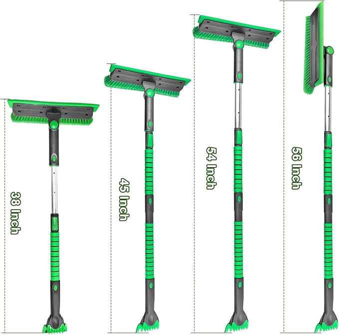 SEAAES 56 Inch Truck Snow Brush Scraper Long Handle, Heavy Duty Extendable Snow Broom for SUV, Windshield Ice Scraper with Foam Grip for Car Automobile Vehicle Window - Green